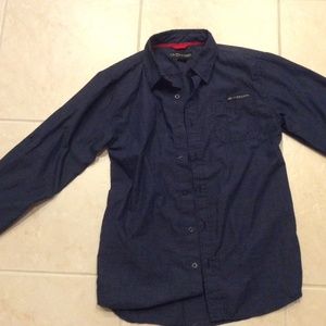 U.S. Polo Assn. Boys Button Down Long Sleeve Shirt Navy/Blue with White Lines